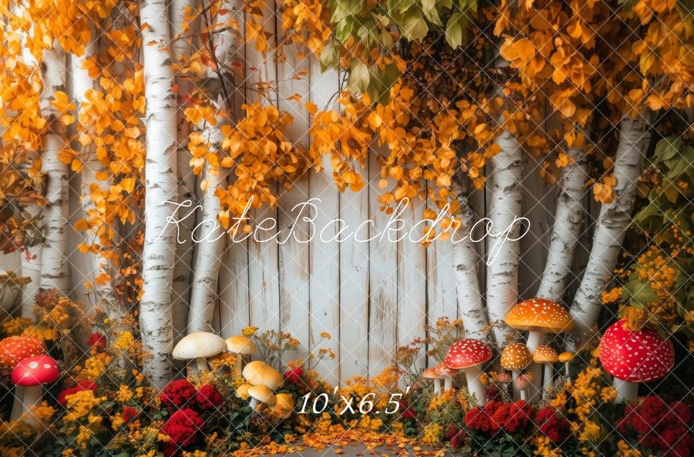 Kate Fall Birch Trees With Mushrooms Backdrop Designed by Patty Roberts