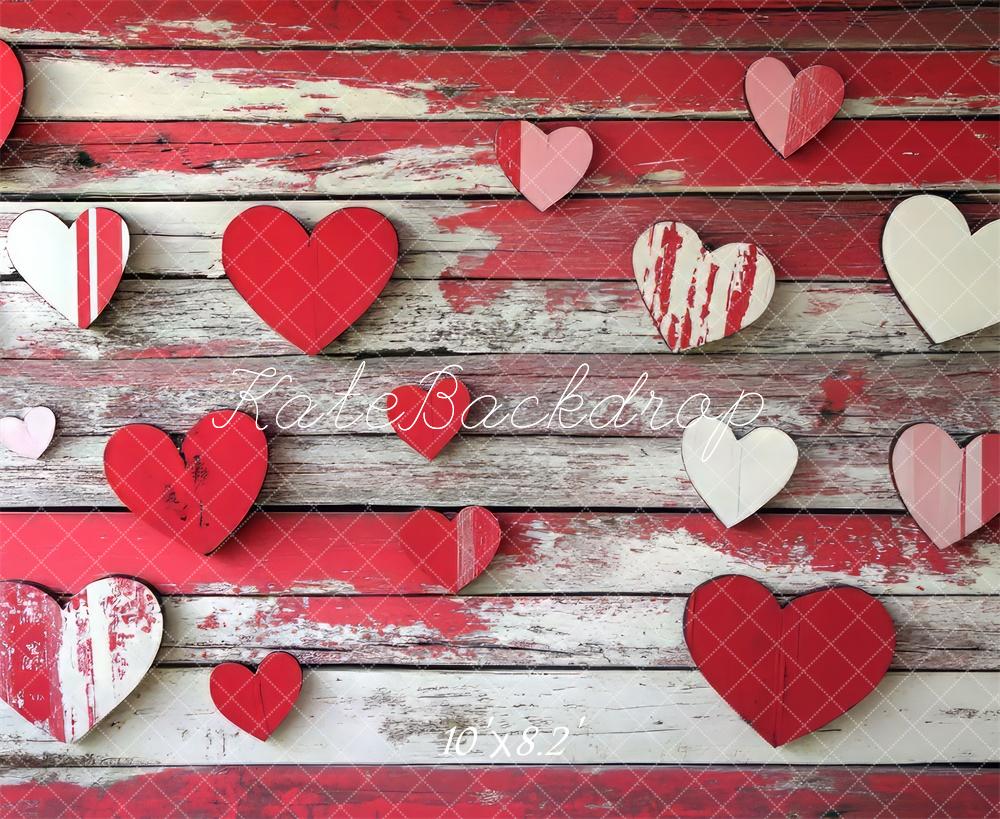 Kate Valentine Red Hearts Wood Floor Backdrop Designed by Mini MakeBelieve