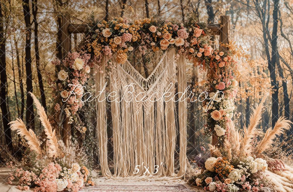 Kate Boho Macrame Flower Arch Forest Backdrop Designed by Emetselch