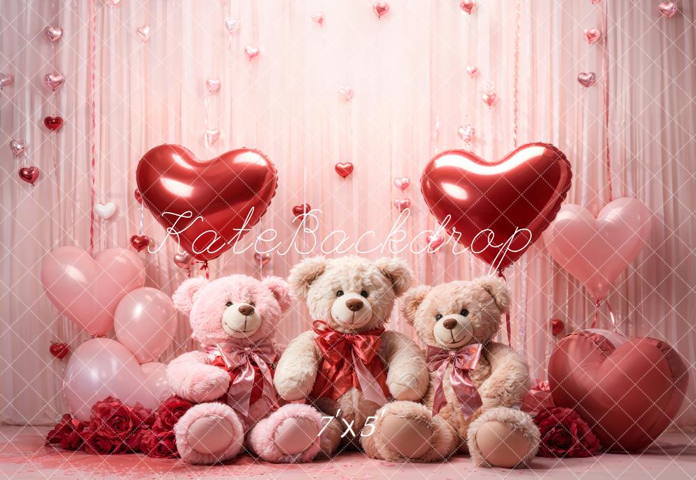 Kate Valentine's Day Teddy Bears Heart Balloon Backdrop Designed by Emetselch