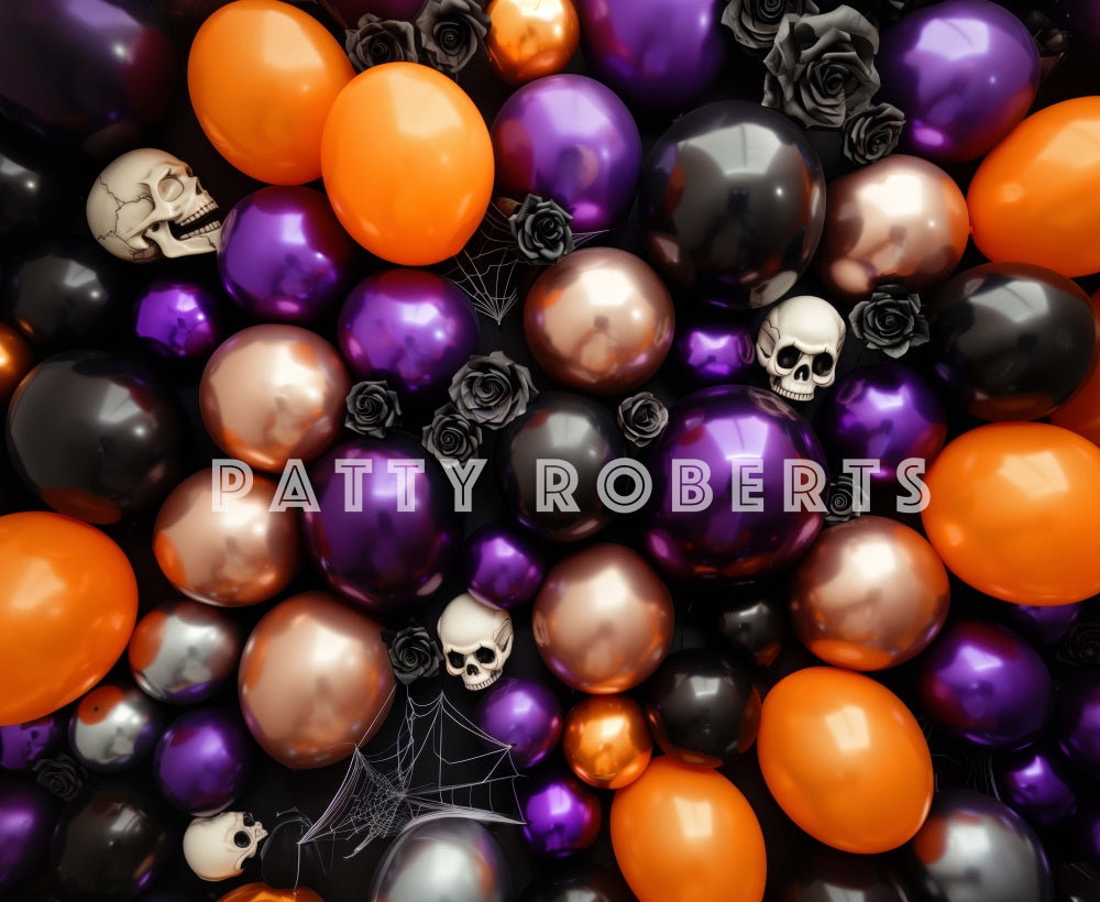 Halloween Paarse Ballonnen En Schedels Foto Achtergrond Designed by Patty Robert