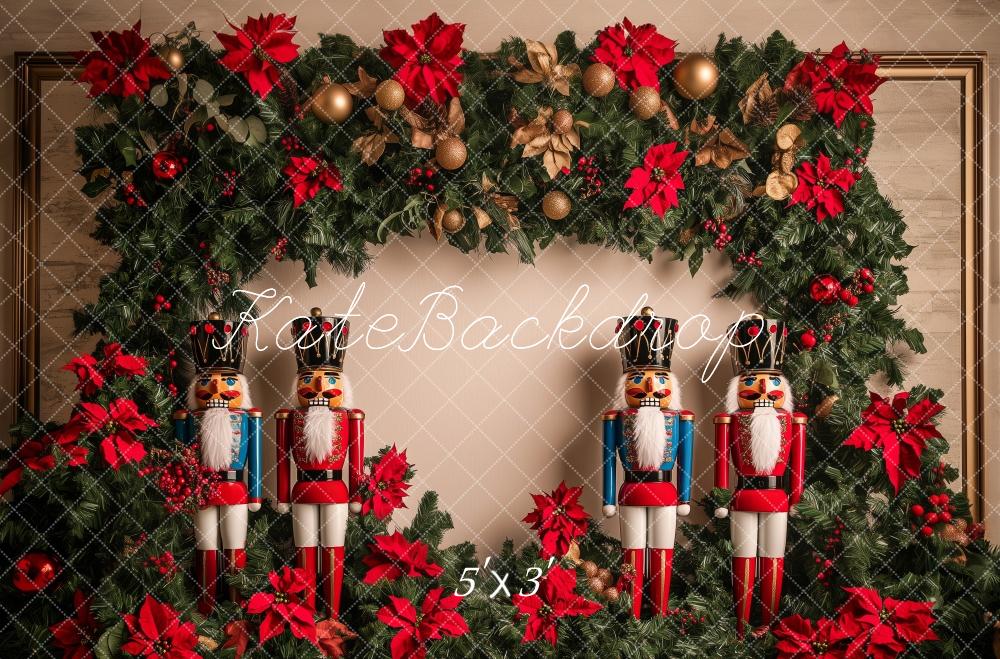 Kate Christmas Nutcracker Poinsettia Garland Backdrop Designed by Patty Roberts