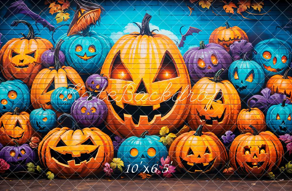 Halloween Graffiti Wall Lanterni di zucca Sfondo Designed by Emetselch