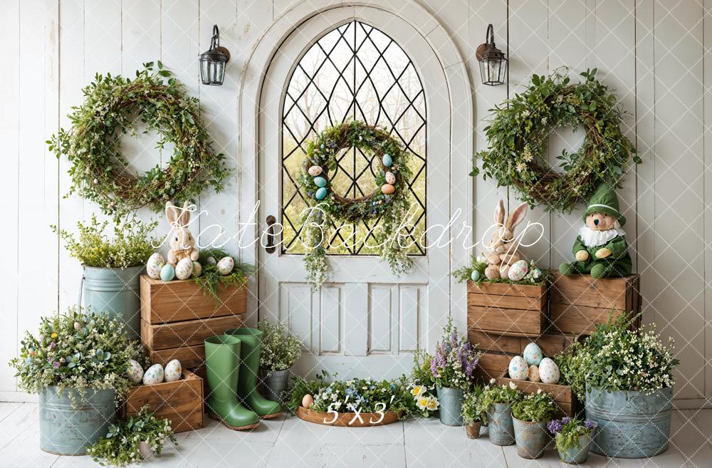 Kate Easter Bunny Spring Wreath Rustic Backdrop Designed by Emetselch