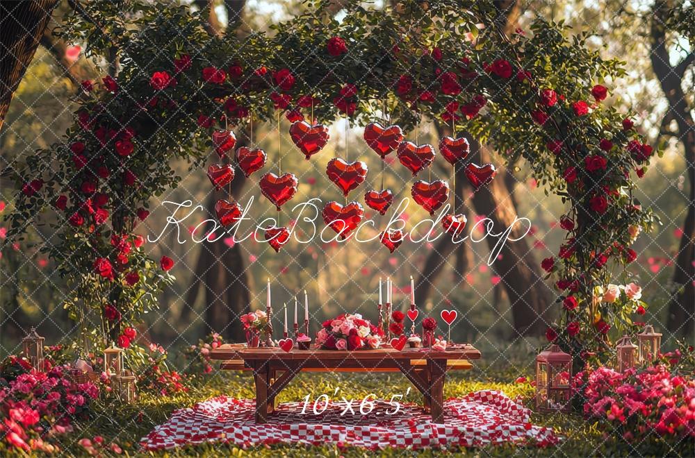 Valentine Picnic Flower Arch Hearts Foto Achtergrond Designed by Mini MakeBelieve