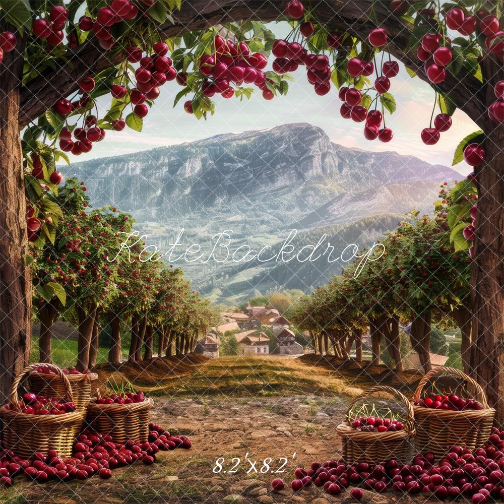 Cherry Orchard Arch Mountain Foto Achtergrond Designed by Mini MakeBelieve