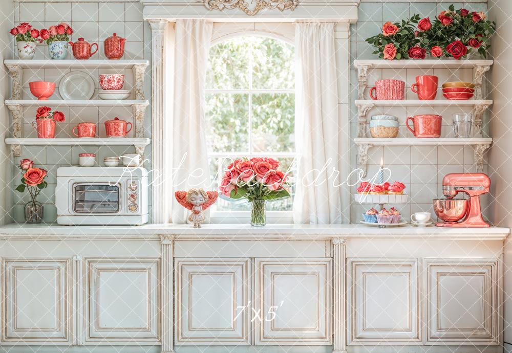 Kate Romantic Vintage Kitchen Cabinets Floral Backdrop Designed by Emetselch