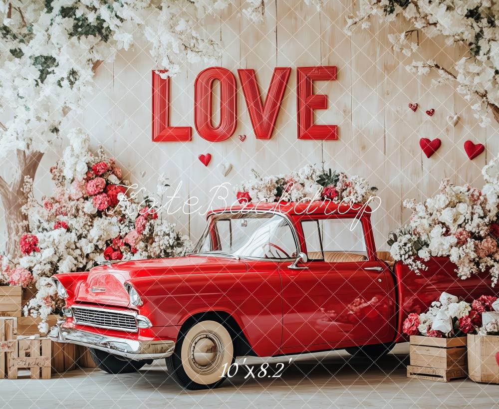 Kate Valentine's Day Love Vintage Car Flowers Backdrop Designed by Patty Roberts