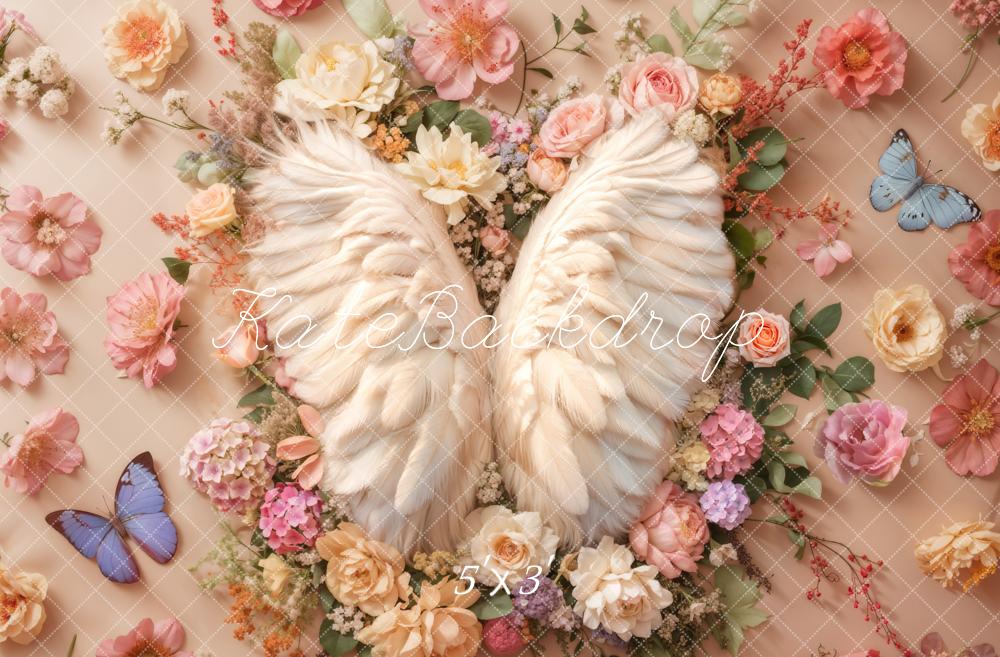 Kate Newborn Angel Wings Floral Floor Backdrop Designed by Emetselch