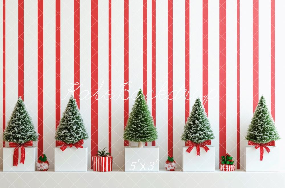 Kate Christmas Trees Red Stripes Backdrop Designed by Patty Roberts