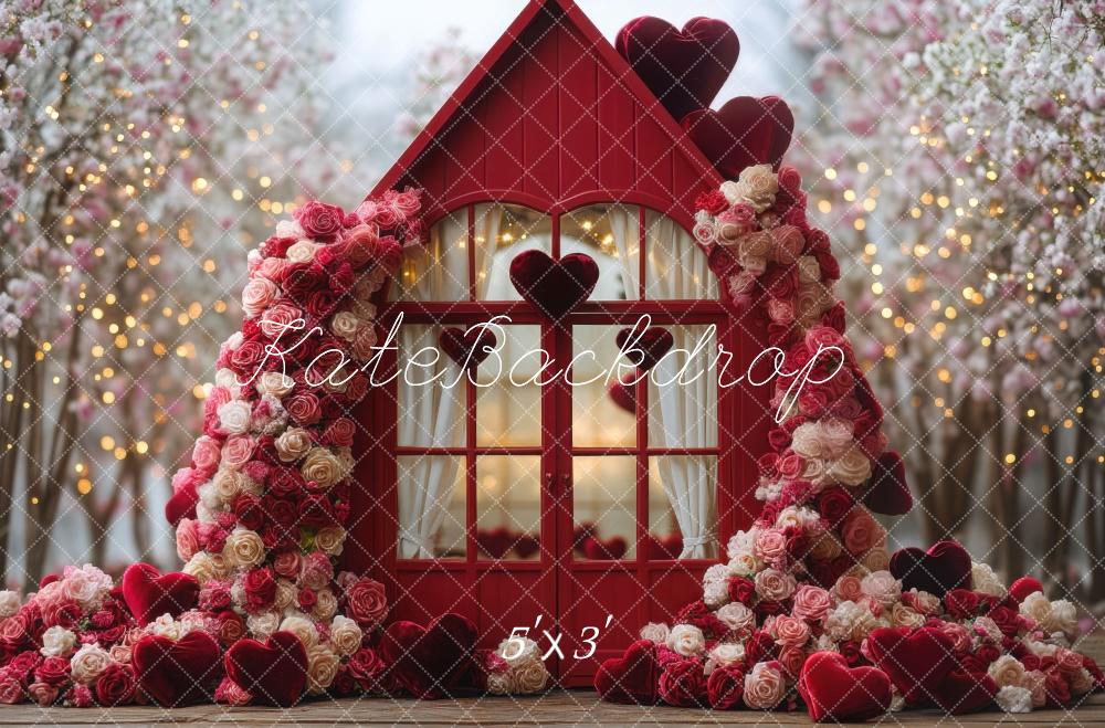 Valentine Floral Green House Heart Foto Achtergrond Designed by Mini MakeBelieve