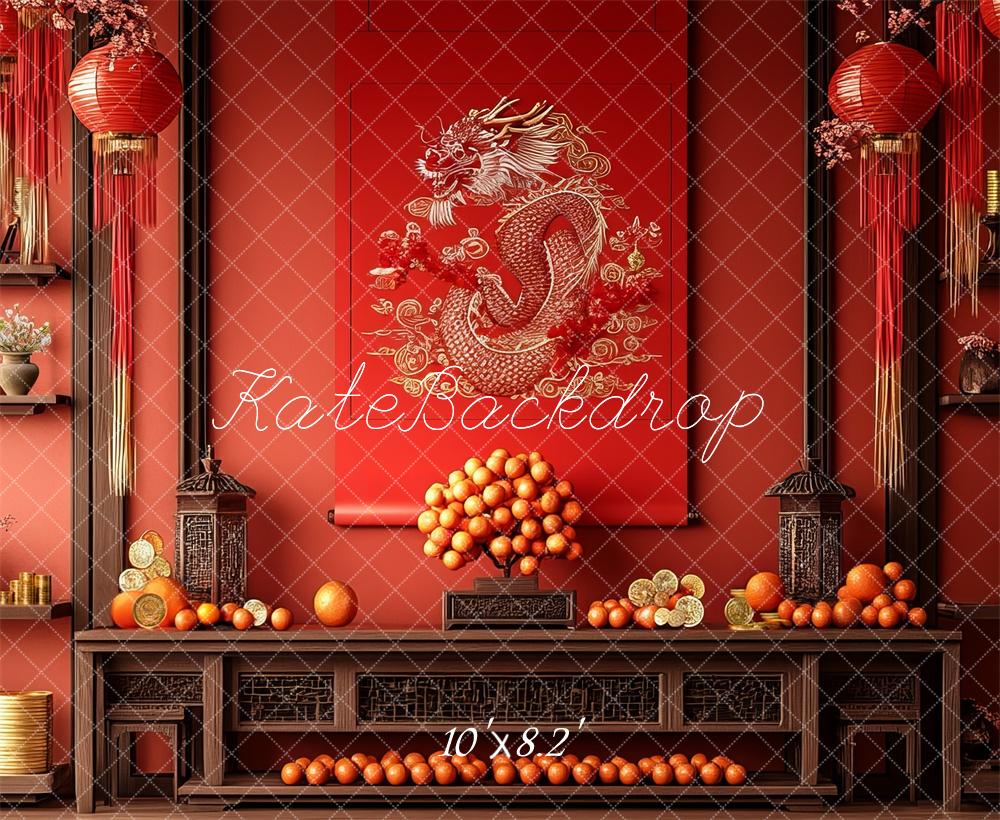 TEST Lunar New Year Dragon Red Backdrop Designed by Mini MakeBelieve