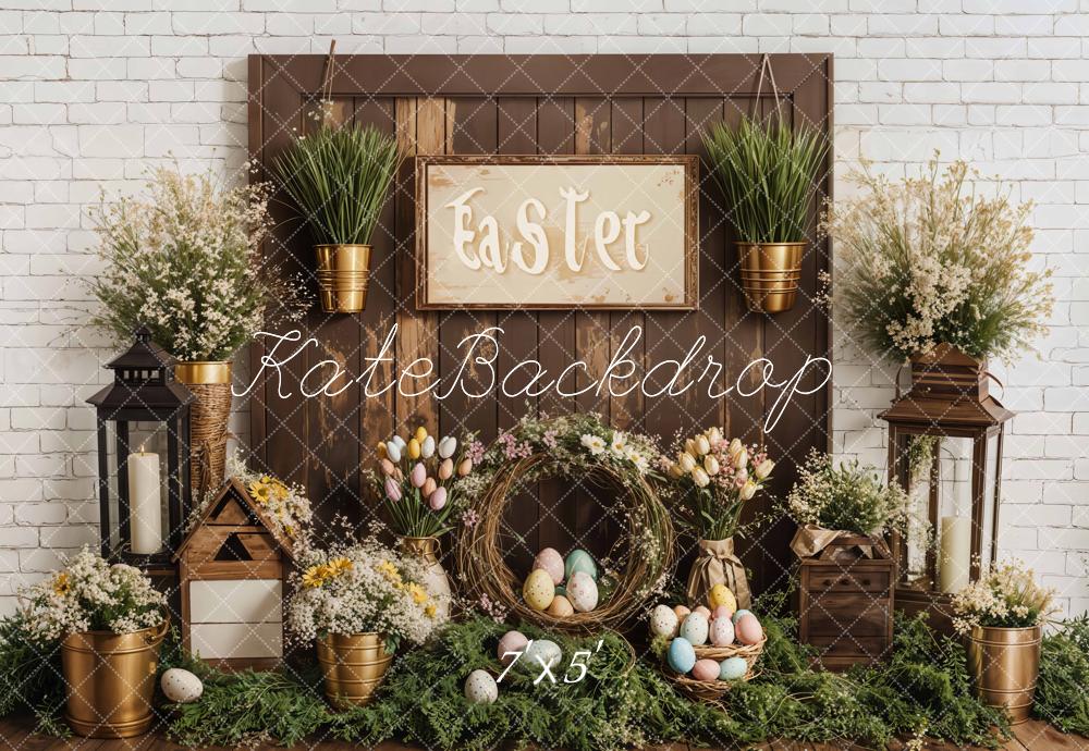 Kate Easter Floral Eggs Rustic Wooden Backdrop Designed by Emetselch