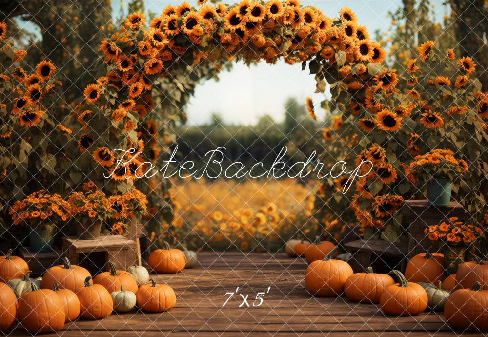 Kate Fall Forest Field Pumpkin Sunflower Arch Backdrop Designed by Emetselch