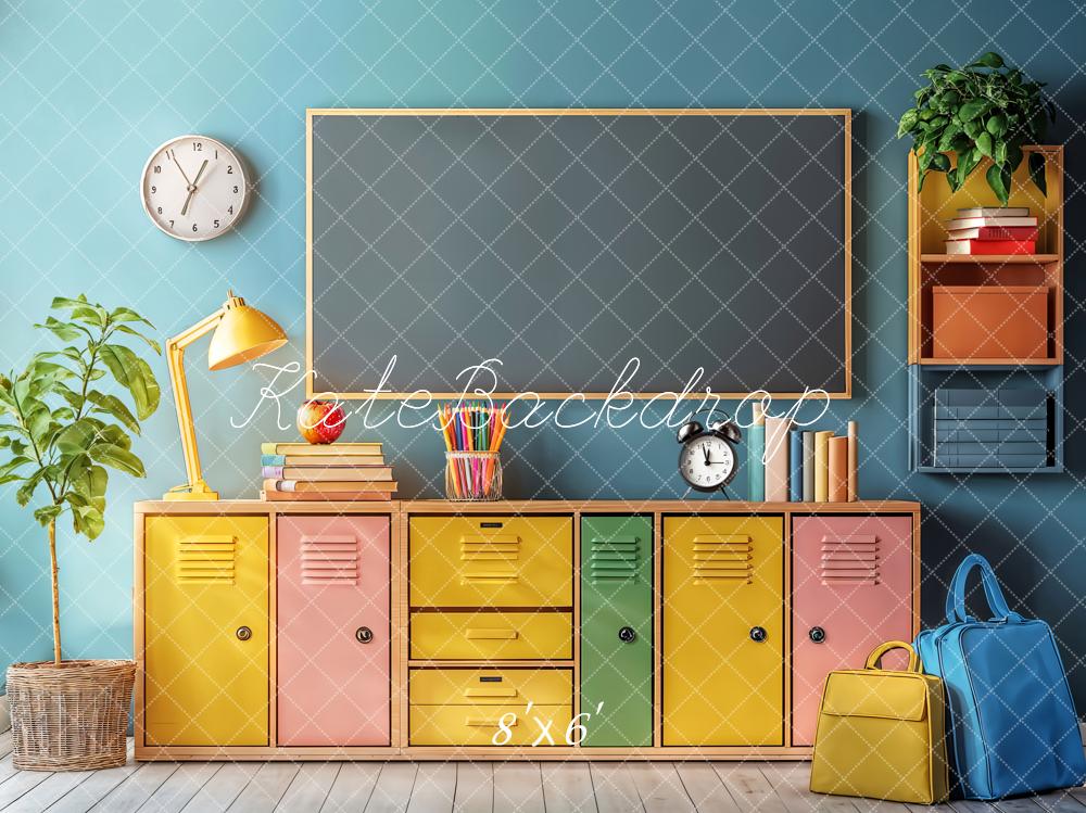 Kate Back to School Colorful Lockers Chalkboard Backdrop Designed by Emetselch