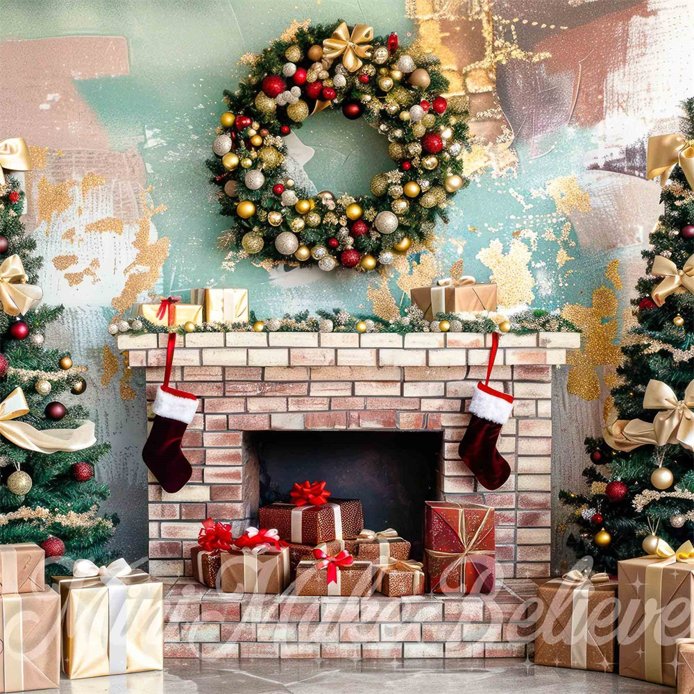 Kate Christmas Indoor Brick Fireplace Colorful Graffiti Wall Backdrop Designed by Mini MakeBelieve