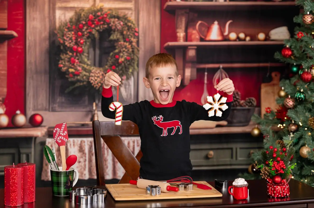 Kate Red and Green Christmas Kitchen Fleece Backdrop Designed by Mandy Ringe Photography