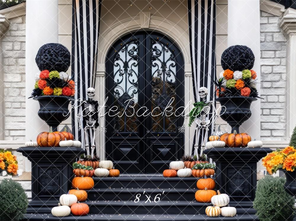 Kate Halloween Skeleton Pumpkin Front Door Backdrop Designed by Mini MakeBelieve