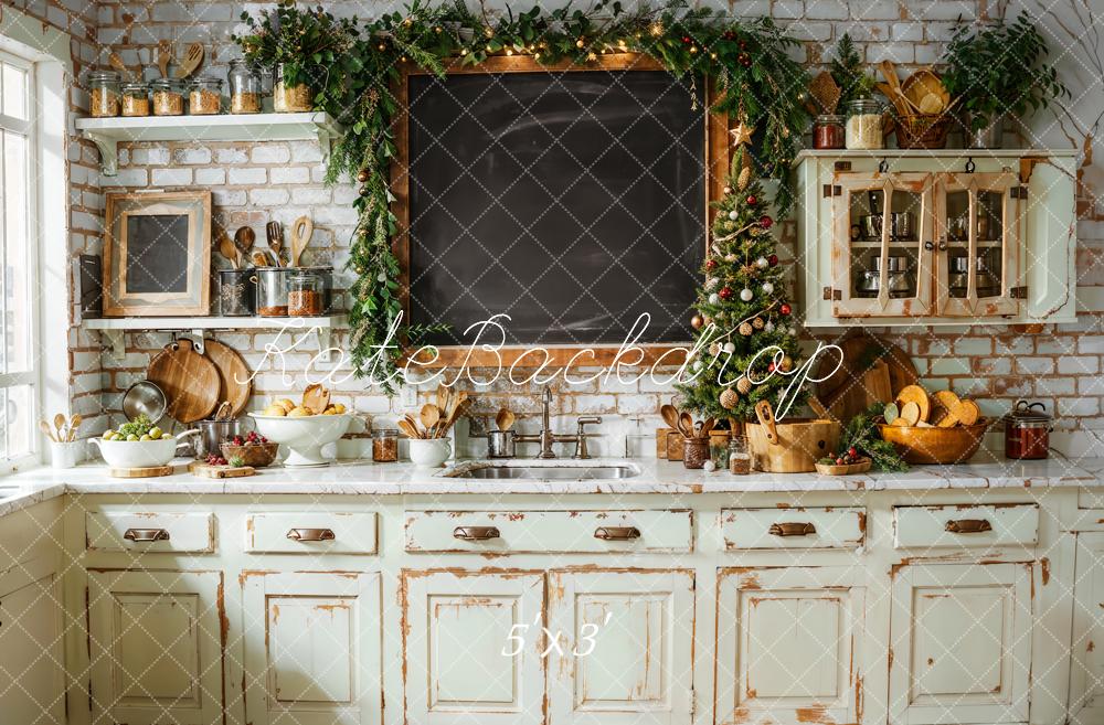 Kerstkeuken Vintage Kast Krijtbord Foto Achtergrond Designed by Emetselch