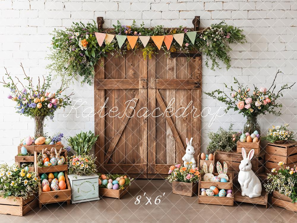 Kate Easter Barn Door Bunny Floral Backdrop Designed by Emetselch