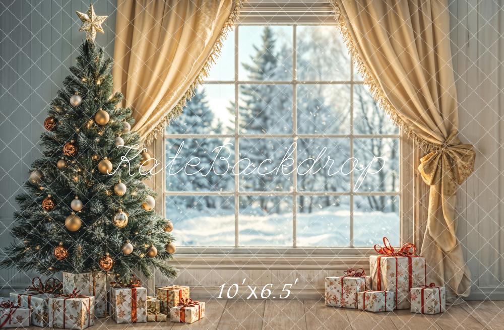 Kate Christmas Tree Window Curtains Gifts Backdrop Designed by Emetselch