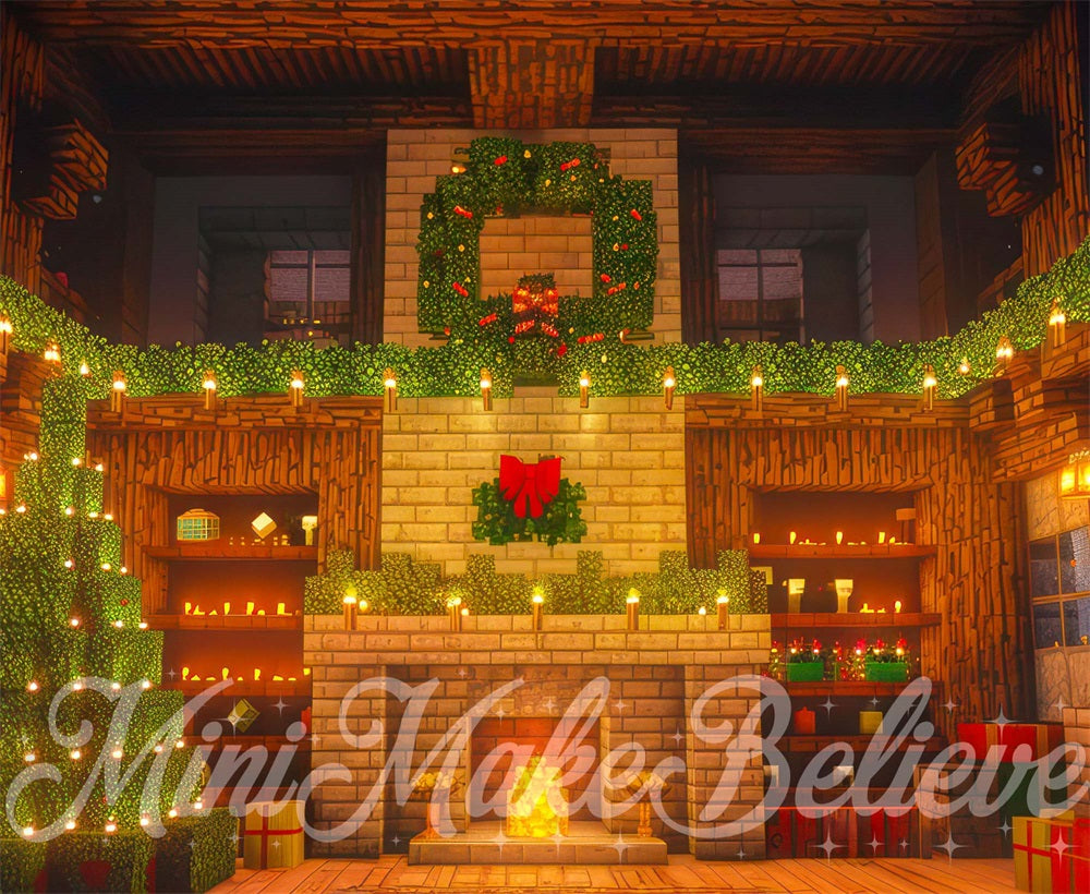 Kate Christmas Brown Brick Fireplace Block Room Backdrop Designed by Mini MakeBelieve