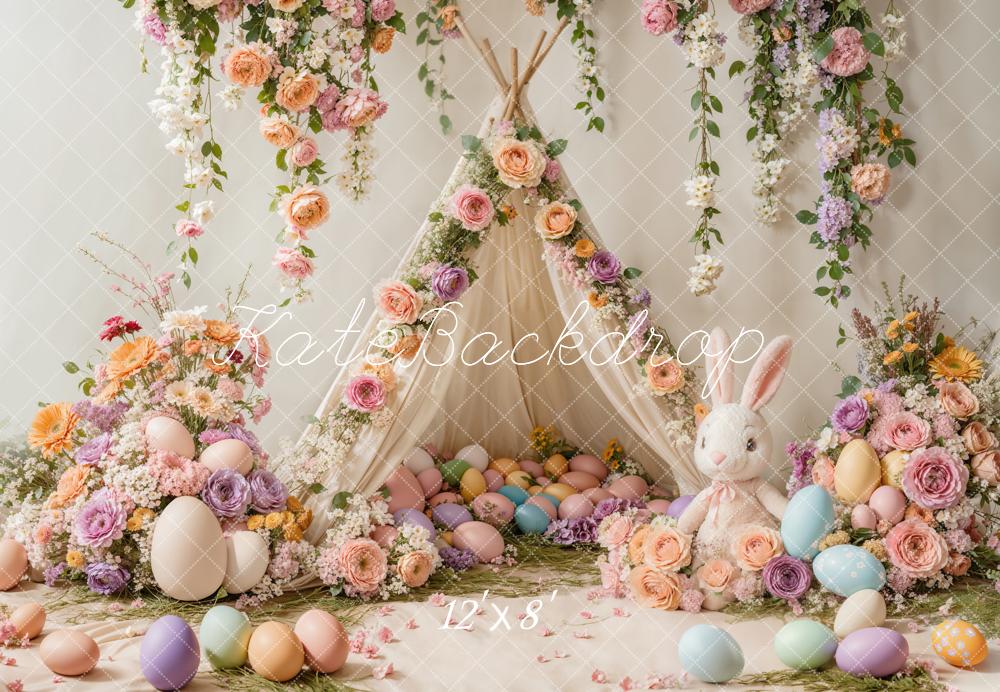 Kate Easter Bunny Floral Tent Colorful Backdrop Designed by Emetselch