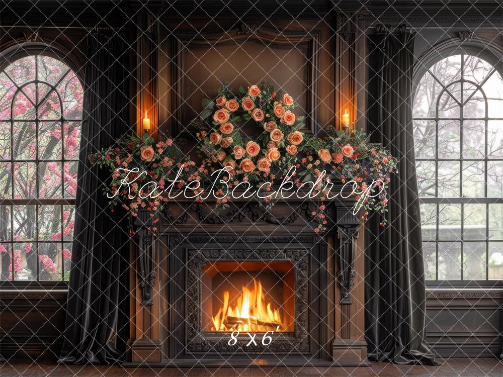 Kate Rose Brown Wooden Fireplace Backdrop Designed by Mini MakeBelieve