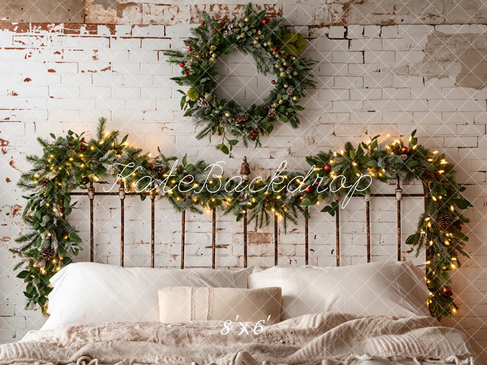 Kate Christmas White Headboard Wreath Backdrop Designed by Emetselch