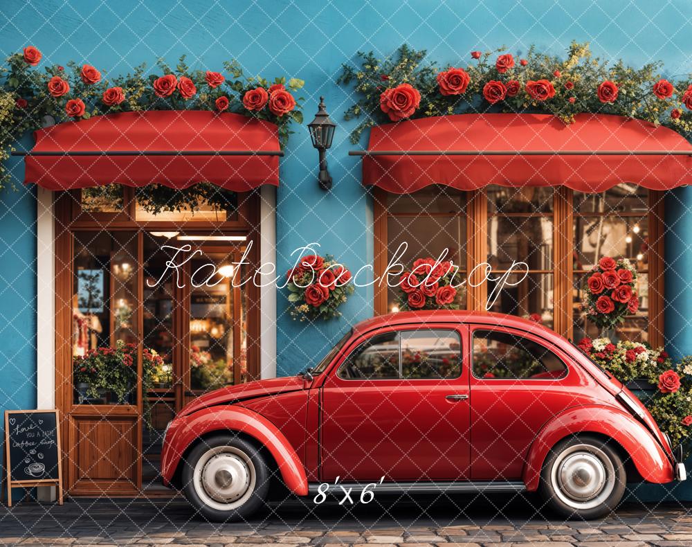 Kate Valentine Vintage Car Roses Cafe Shop Backdrop Designed by Emetselch