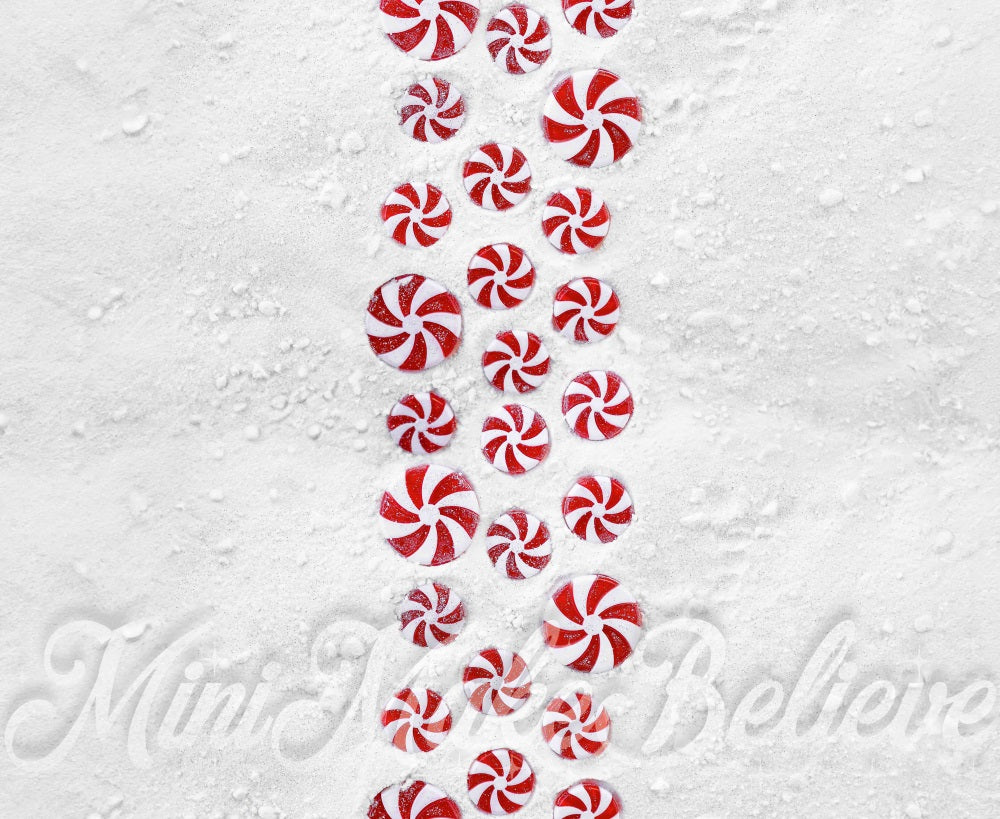 Kate Red Peppermint Candy White Snow Floor Backdrop Designed by Mini MakeBelieve