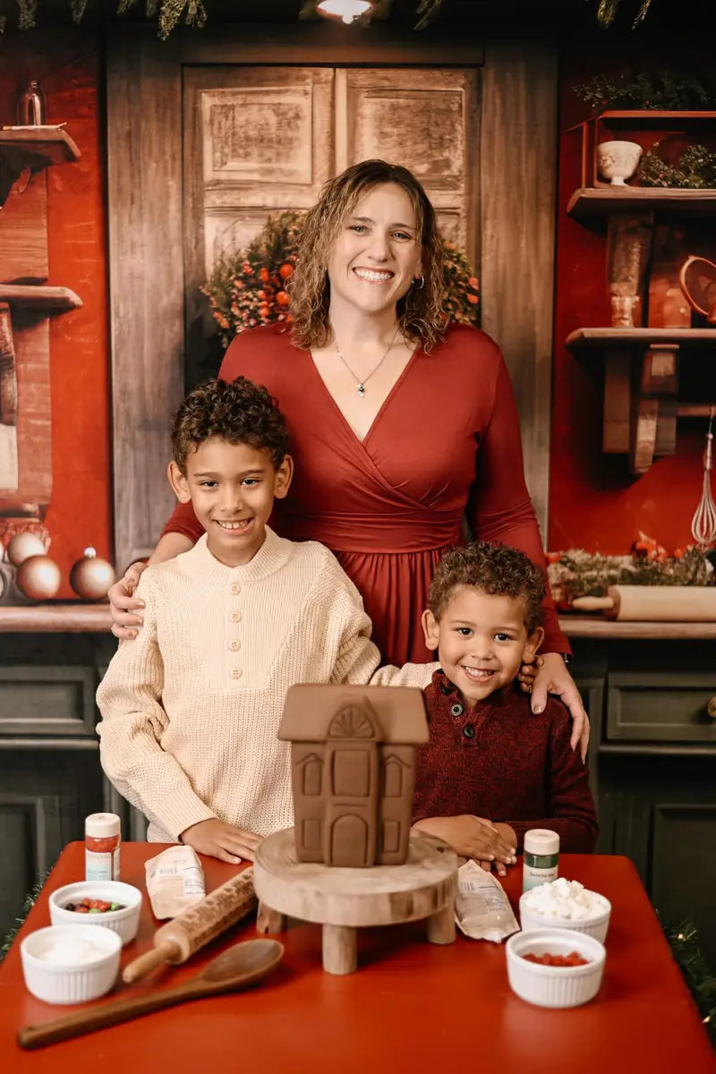 Kate Red and Green Christmas Kitchen Backdrop Designed by Mandy Ringe Photography