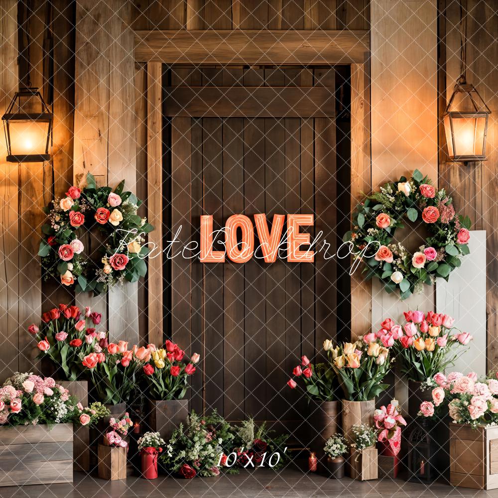 Fondo de puerta de madera floral de amor del Día de San Valentín diseñado por Emetselch