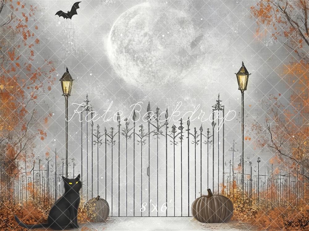 Sfondo del cancello della luna gatto cartone animato di Halloween Designed by Lidia Redekopp