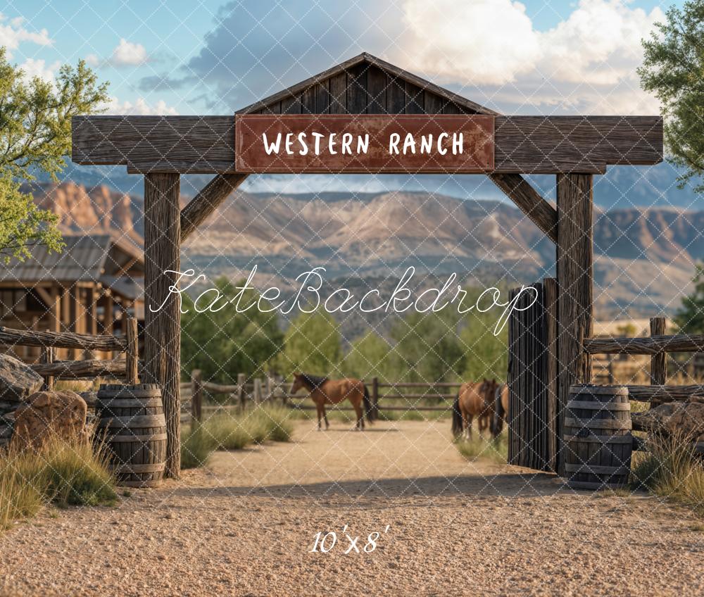 Kate Western Ranch Horses Mountain Backdrop Designed by Emetselch