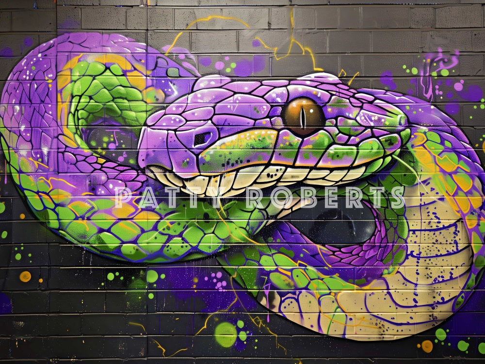 Graffiti Viola e Verde Serpente Sfondo a Muro Designed by Patty Robert