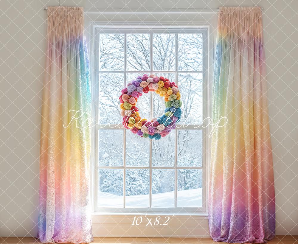 Kate Rainbow Gradient Curtains Window Backdrop Designed by Emetselch