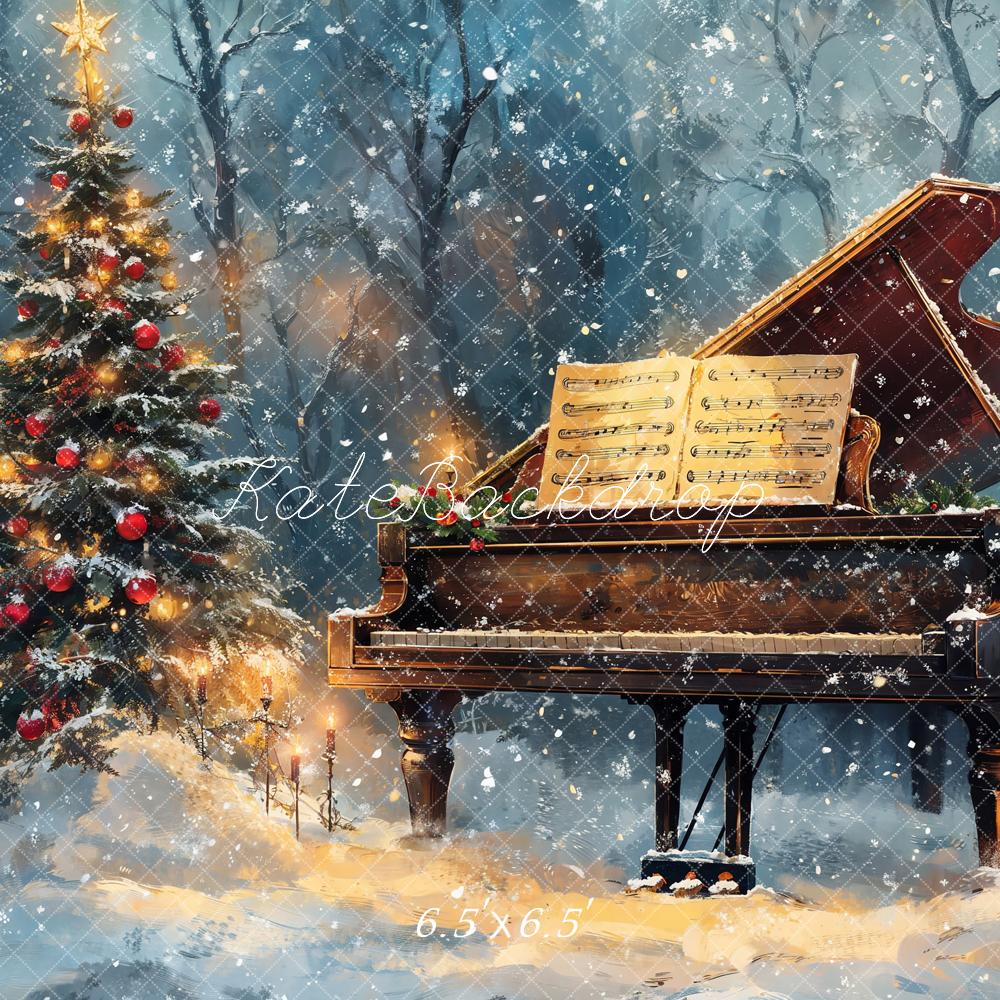 Kate Christmas Tree Piano Snowy Backdrop Designed by Emetselch