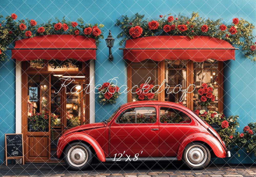 Kate Valentine Vintage Car Roses Cafe Shop Backdrop Designed by Emetselch