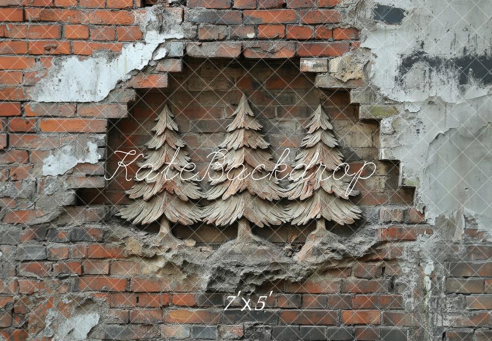 Kate Christmas Carved Trees in Brick Wall Backdrop Designed by Megan Leigh Photography