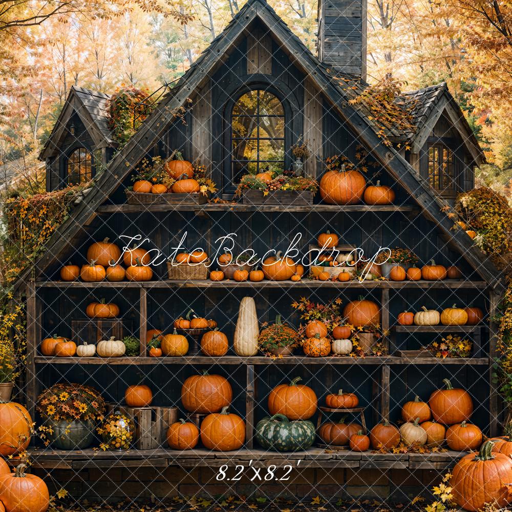 Kate Fall Pumpkins Cabinet Cabin Maple Forest Backdrop Designed by Emetselch