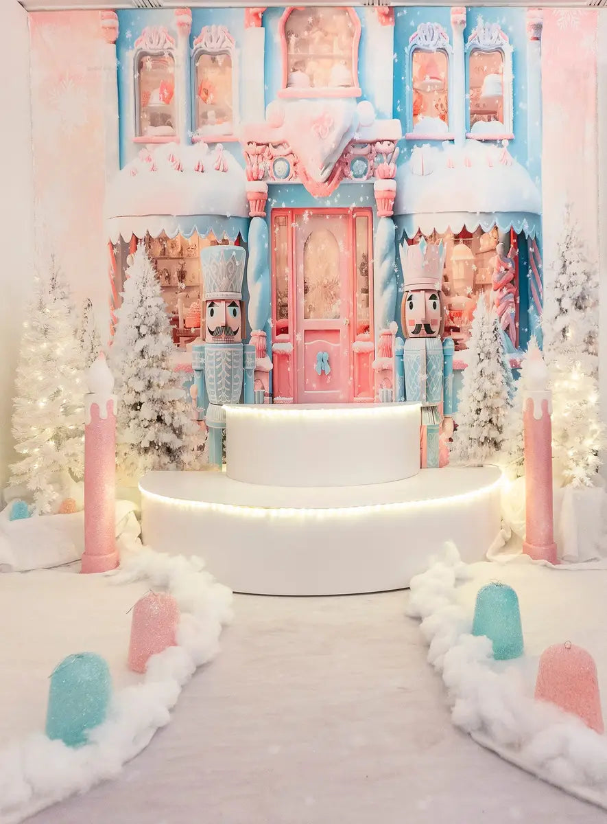 Kate Pink Christmas Nutcracker House Backdrop Designed by Ashley Paul