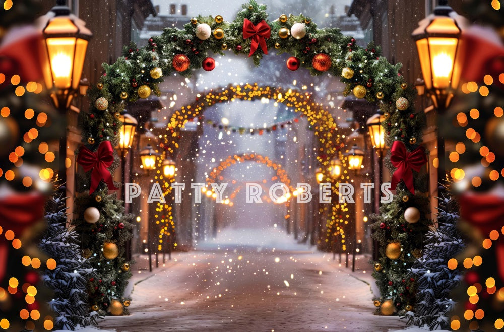 Kerstnacht Arch Street Store Foto Achtergrond Ontworpen door Patty Robert