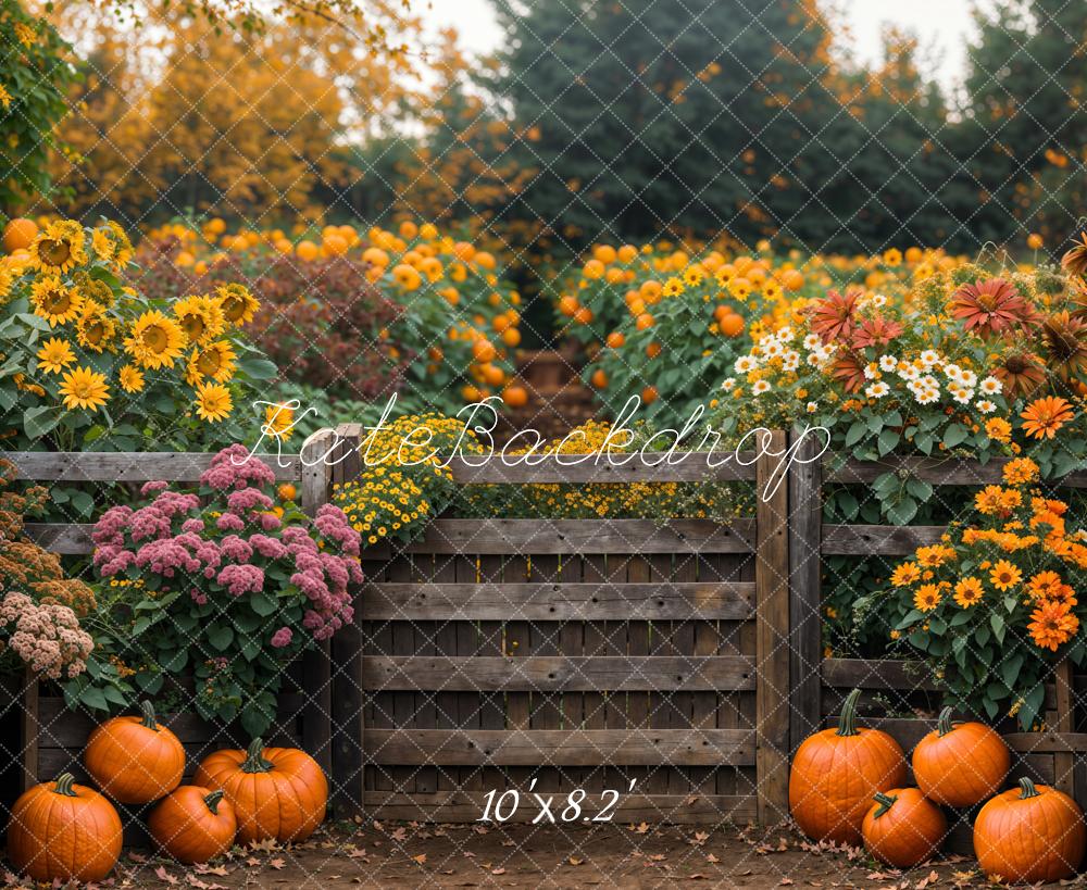 Kate Fall Field Sunflower Wooden Fence Backdrop Designed by Emetselch