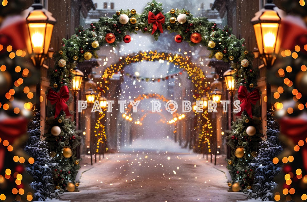 Kerstnacht Arch Street Store Foto Achtergrond Ontworpen door Patty Robert