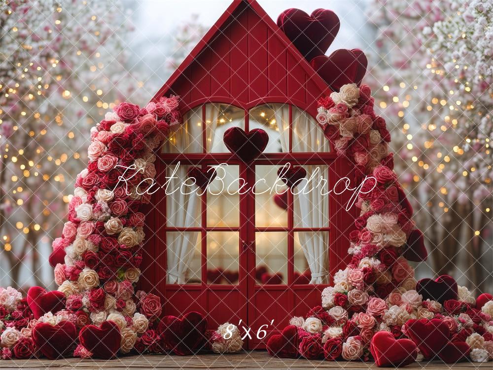 Valentine Floral Green House Heart Foto Achtergrond Designed by Mini MakeBelieve