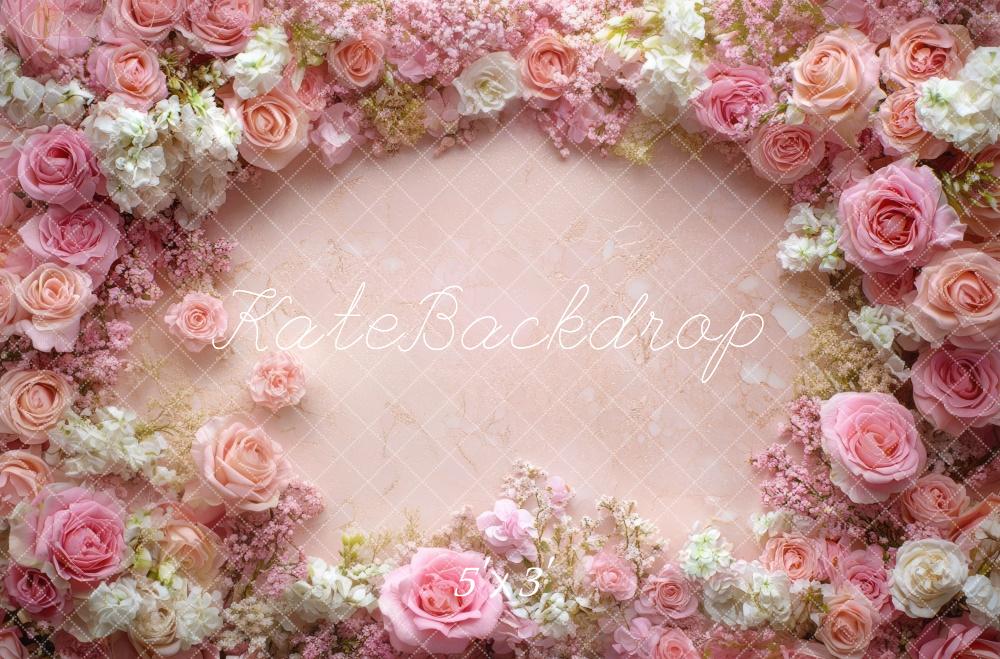 Kate Spring Floral Pink Rose Floor Backdrop Designed by Mini MakeBelieve