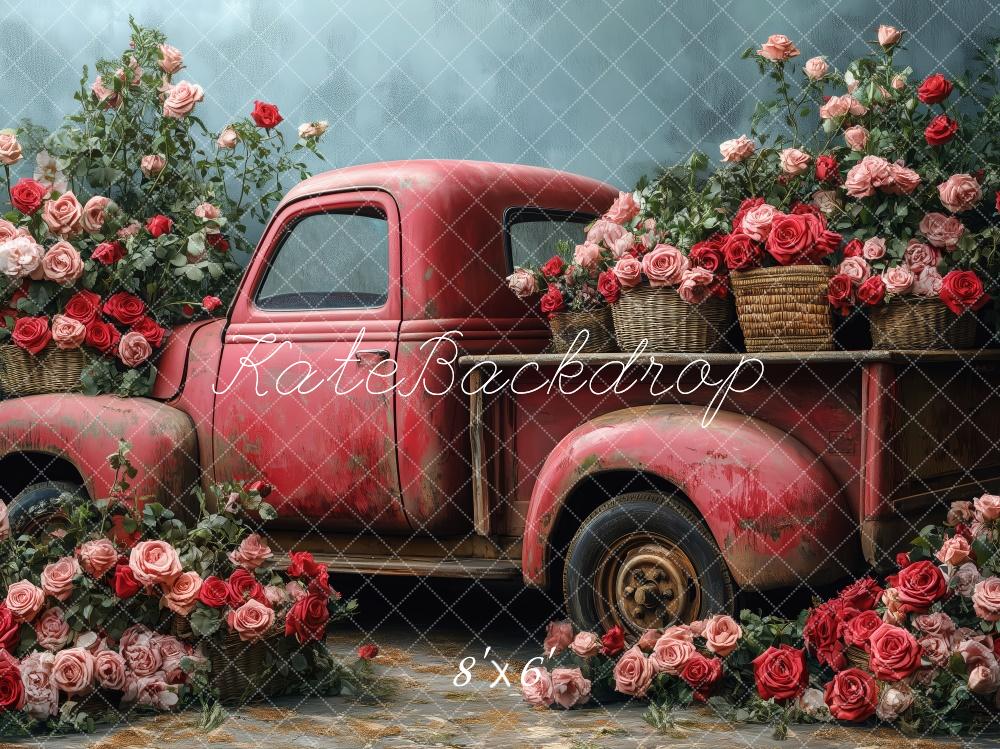 Kate Valentine Vintage Truck Roses Backdrop Designed by Patty Roberts