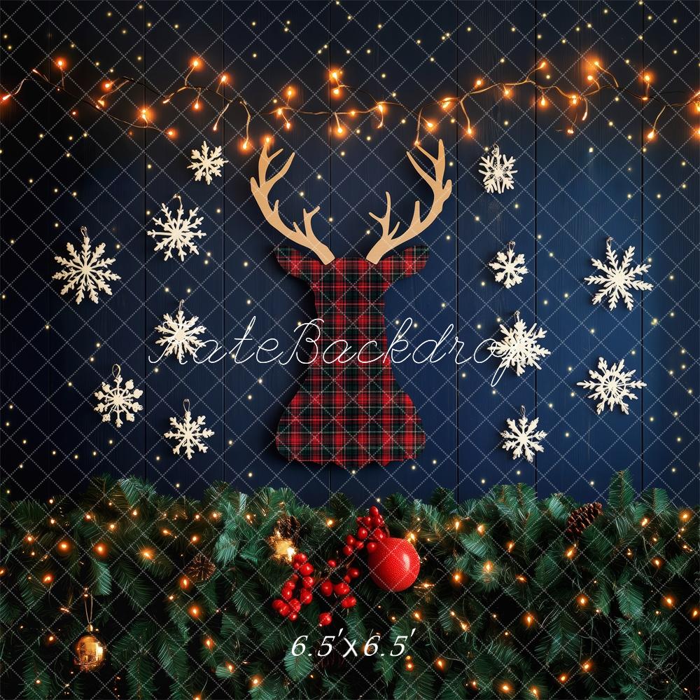 Kate Christmas Reindeer Snowflake Lights Backdrop Designed by Patty Roberts