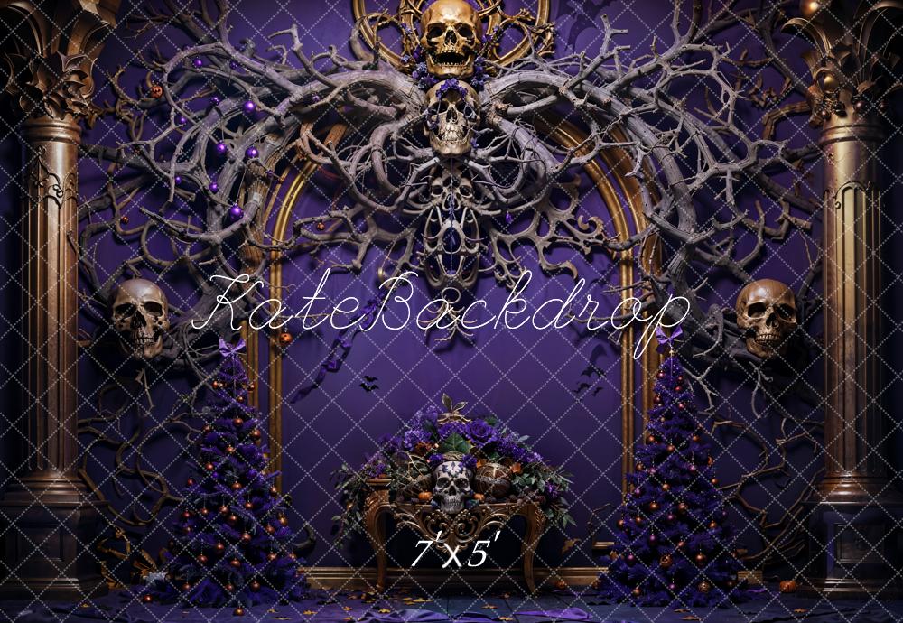 Kate Halloween Skeleton Vine Purple Wall Backdrop Designed by Emetselch